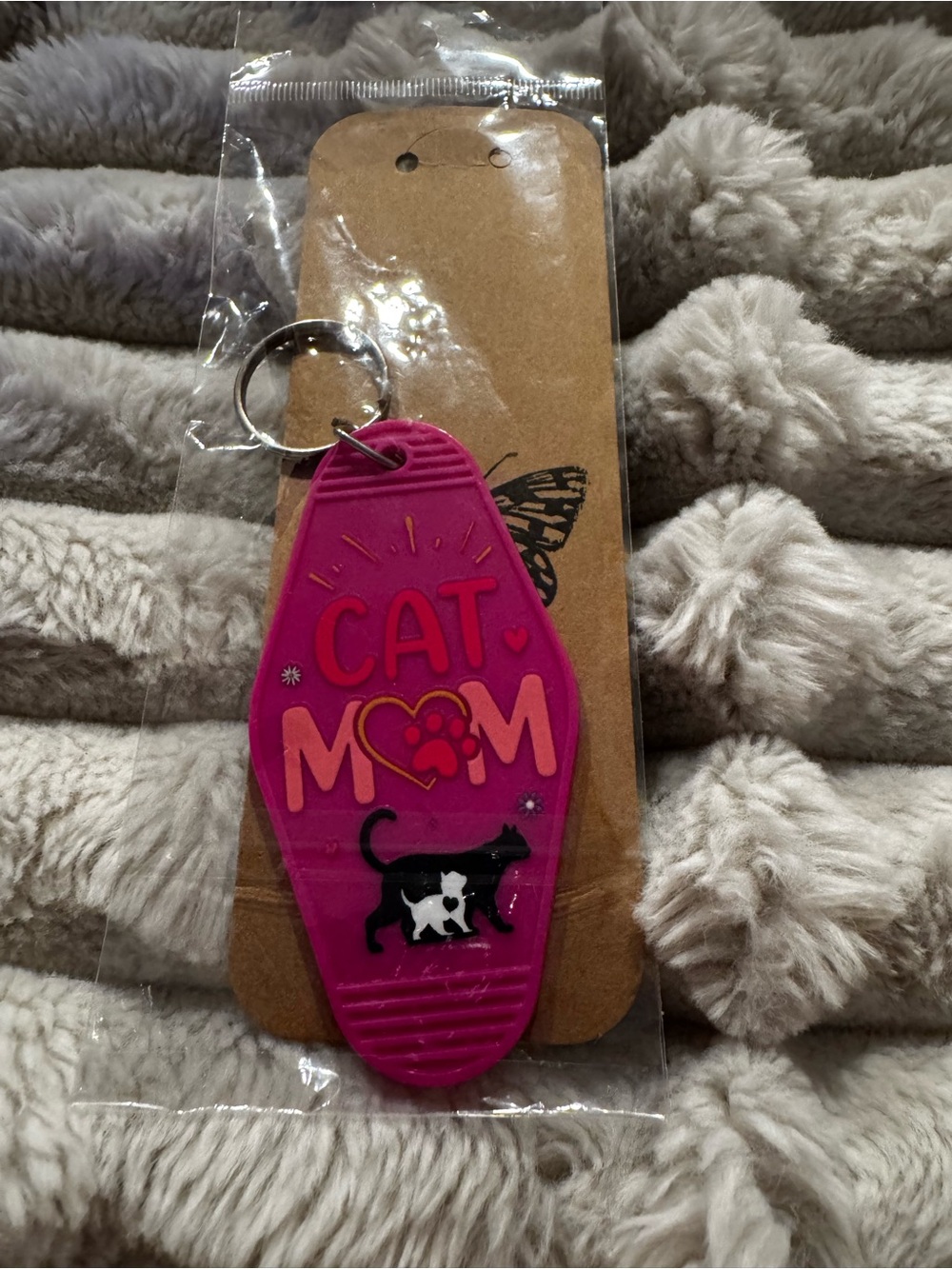 Cat Mom Pink Hotel Keychain